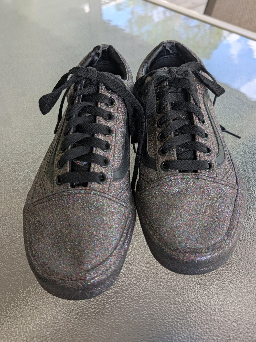 Vans Women’s Black Rainbow Glitter Old Skool Skate Shoes Sneakers W 8/M 6.5